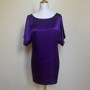 Aidan Mattox Purple Satin Dress- Open Shoulder Cocktail Party Dress Evening